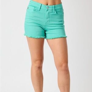 Judy Blue Mid-Rise Garment Dyed Fray Hem Shorts
